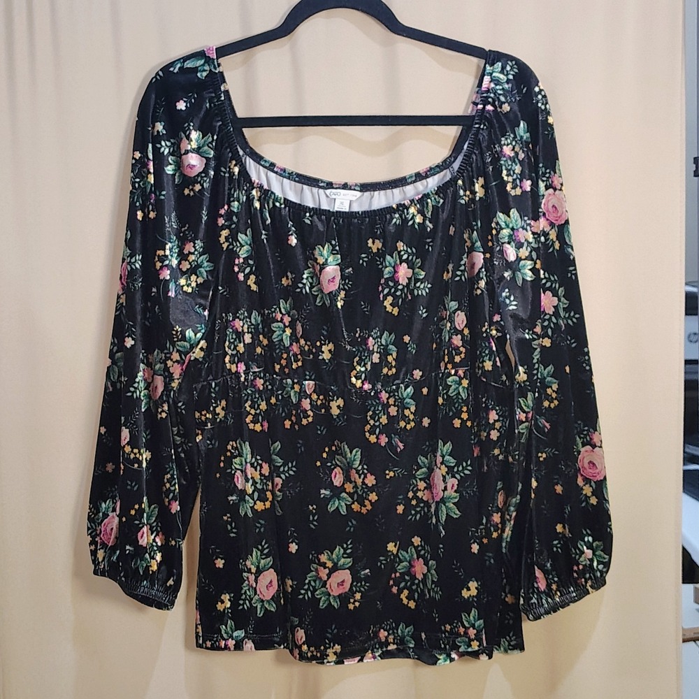 Dark Romantic Velvet Top Women XL Velvet Long Puff Sleeve Whimsigoth Boho